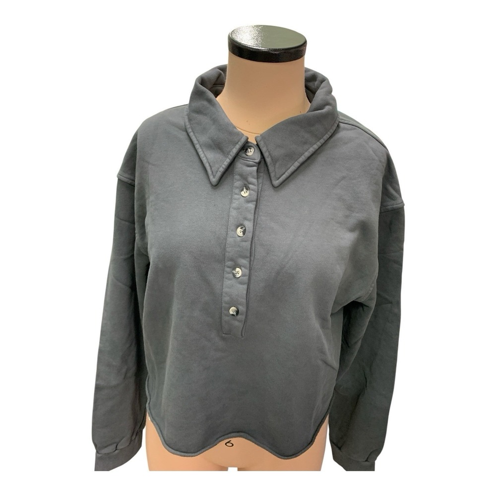 Perfect White Tee Vinny Fleece Henley Sweatshirt Women's Size Large Charcoal